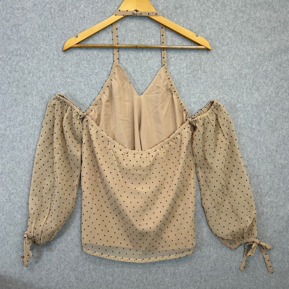L'Academie Revolve XXS Amber Blouse Halter Neck Tan Polka Dot Off Shoulder NEW - Picture 8 of 15